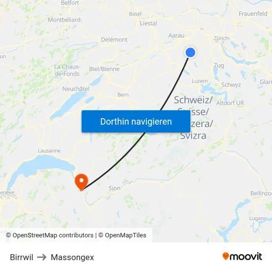 Birrwil to Massongex map