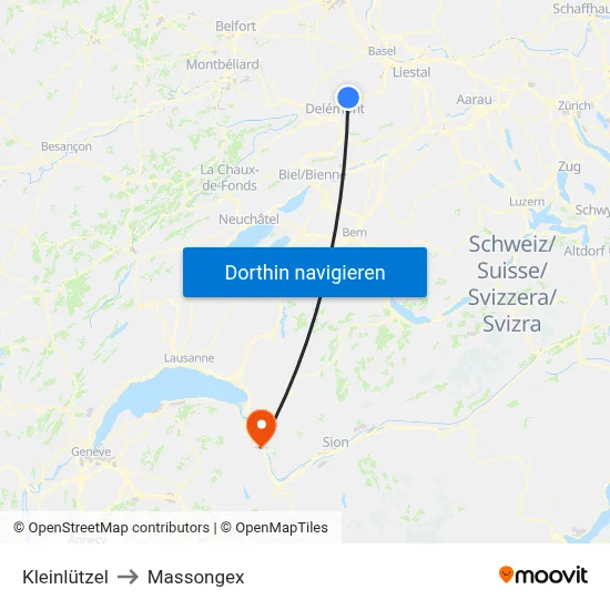 Kleinlützel to Massongex map