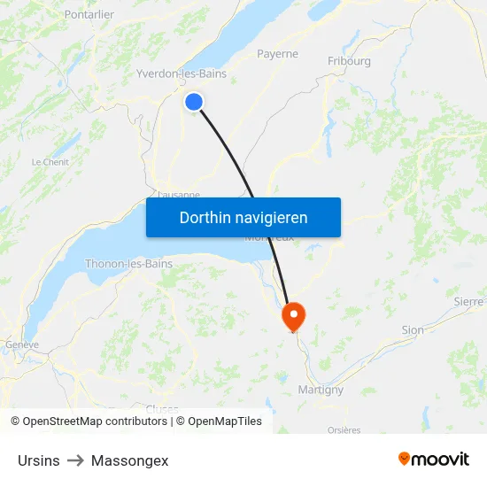 Ursins to Massongex map