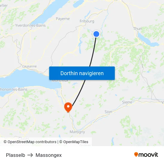 Plasselb to Massongex map