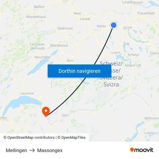 Mellingen to Massongex map