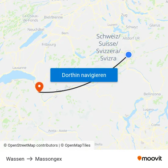 Wassen to Massongex map