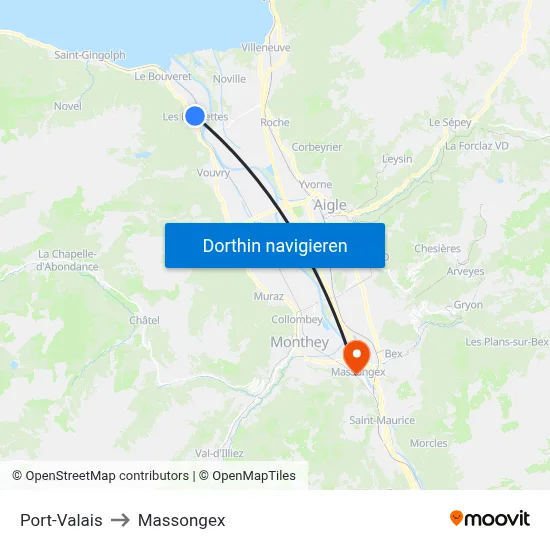 Port-Valais to Massongex map