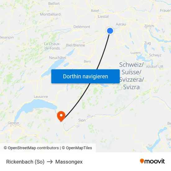 Rickenbach (So) to Massongex map
