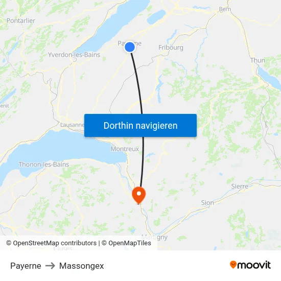 Payerne to Massongex map