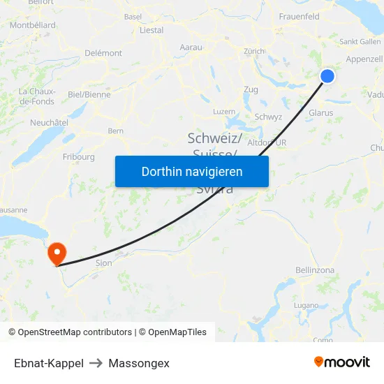 Ebnat-Kappel to Massongex map