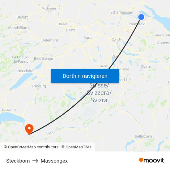 Steckborn to Massongex map