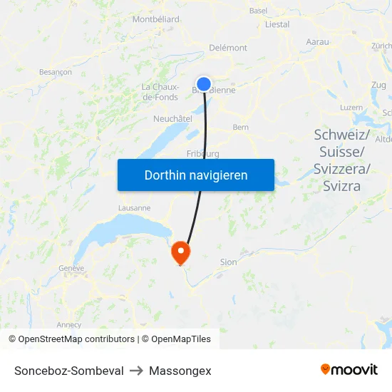 Sonceboz-Sombeval to Massongex map