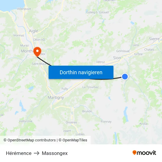 Hérémence to Massongex map
