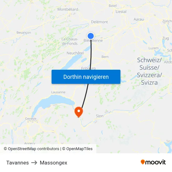 Tavannes to Massongex map