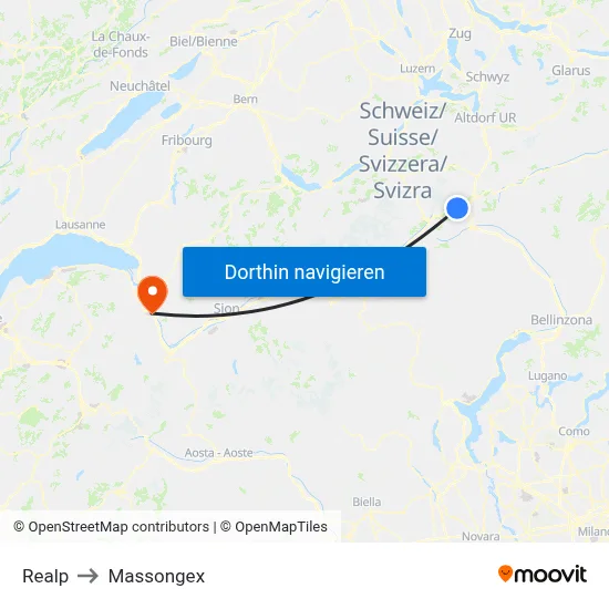 Realp to Massongex map