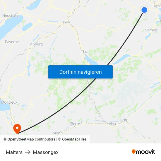 Malters to Massongex map