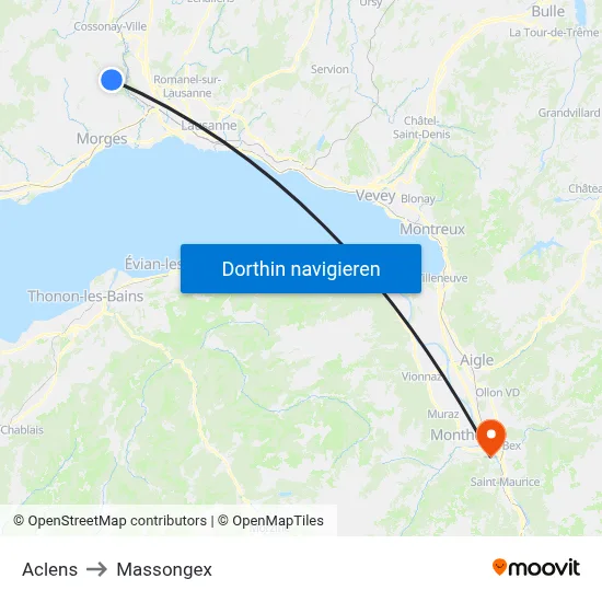 Aclens to Massongex map