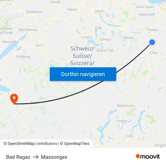 Bad Ragaz to Massongex map