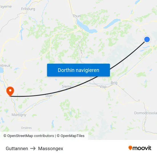 Guttannen to Massongex map