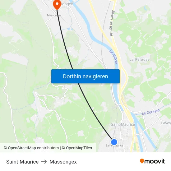 Saint-Maurice to Massongex map