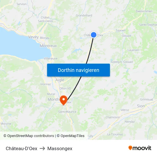 Château-D'Oex to Massongex map
