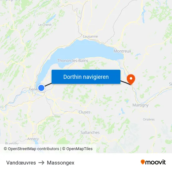 Vandœuvres to Massongex map