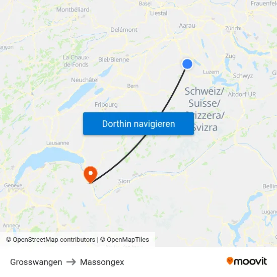 Grosswangen to Massongex map