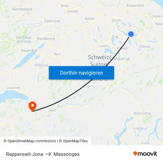 Rapperswil-Jona to Massongex map