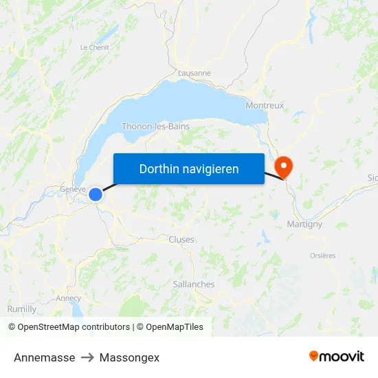 Annemasse to Massongex map