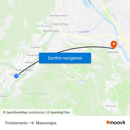 Troistorrents to Massongex map