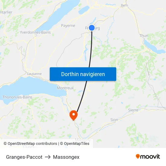 Granges-Paccot to Massongex map