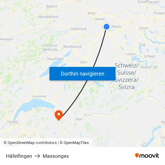 Häfelfingen to Massongex map