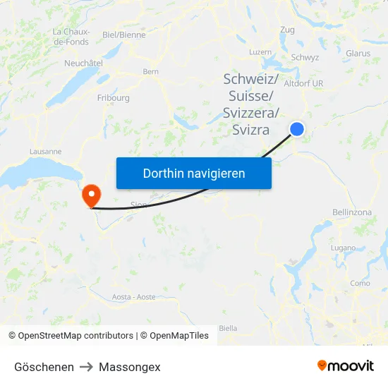 Göschenen to Massongex map