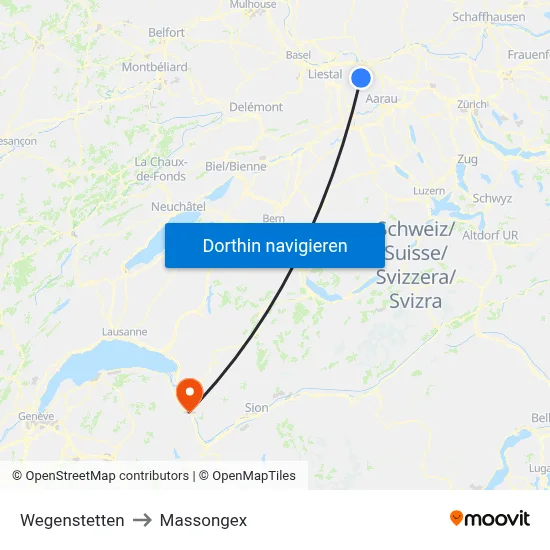 Wegenstetten to Massongex map