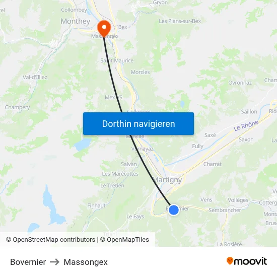 Bovernier to Massongex map