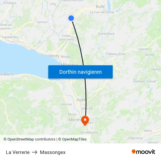 La Verrerie to Massongex map