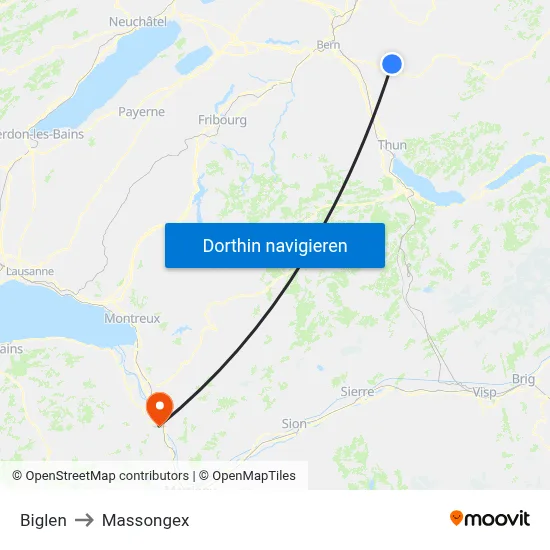 Biglen to Massongex map