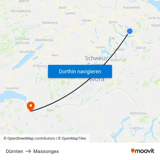 Dürnten to Massongex map