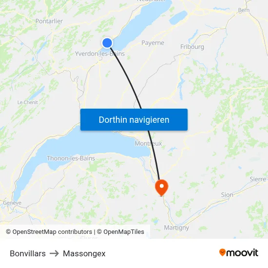Bonvillars to Massongex map