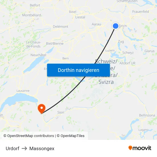 Urdorf to Massongex map