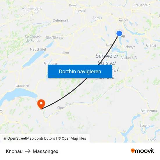 Knonau to Massongex map