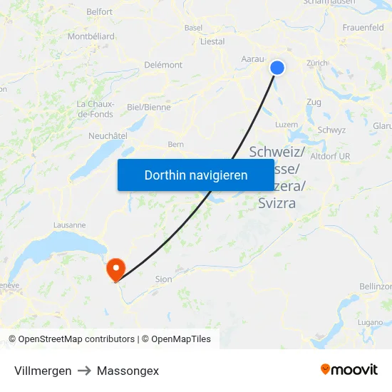 Villmergen to Massongex map