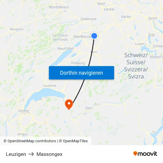 Leuzigen to Massongex map