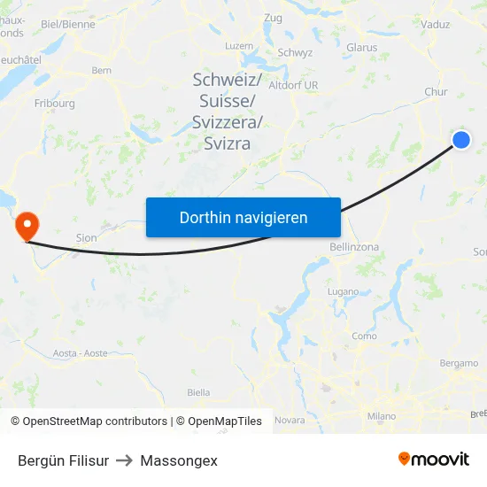 Bergün Filisur to Massongex map