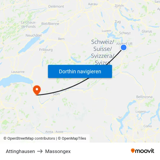 Attinghausen to Massongex map