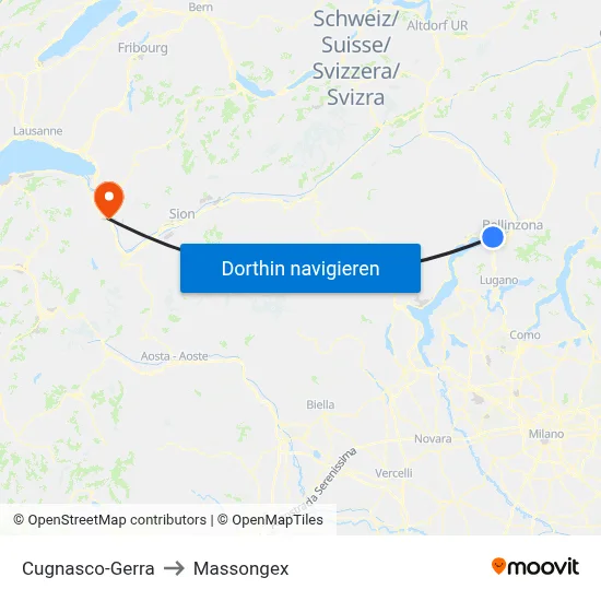 Cugnasco-Gerra to Massongex map