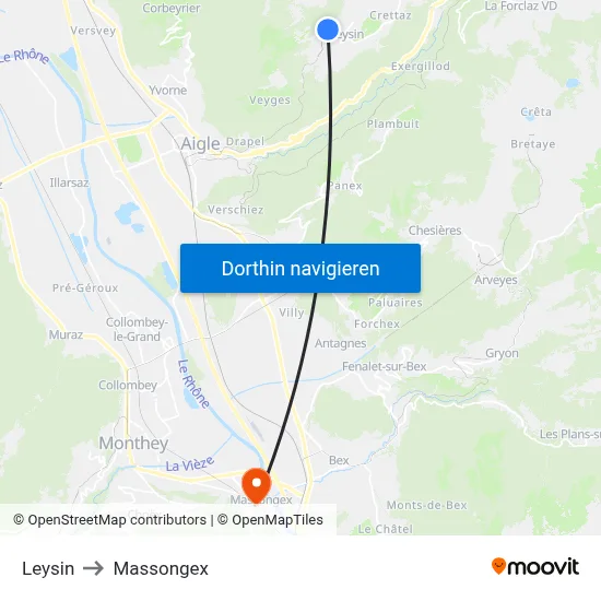 Leysin to Massongex map