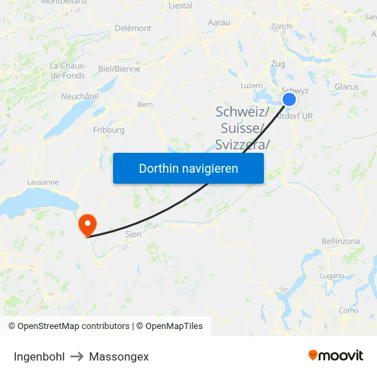 Ingenbohl to Massongex map