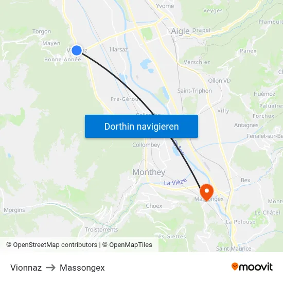 Vionnaz to Massongex map