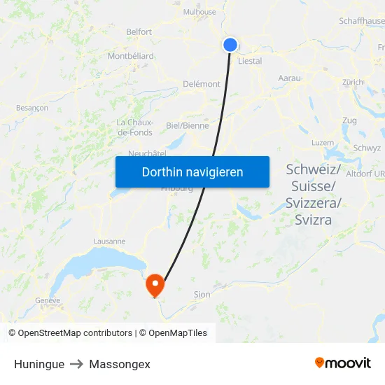 Huningue to Massongex map