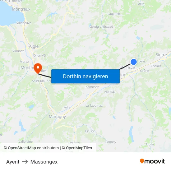Ayent to Massongex map