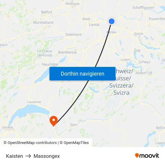 Kaisten to Massongex map