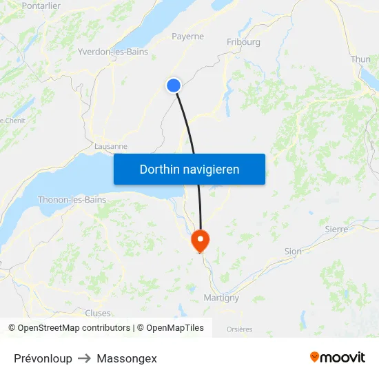 Prévonloup to Massongex map