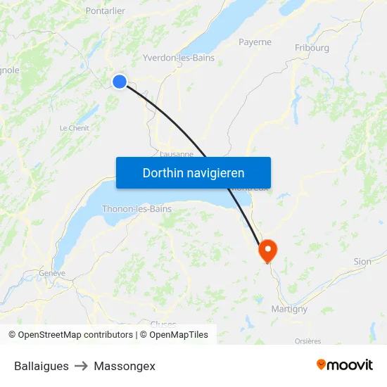 Ballaigues to Massongex map
